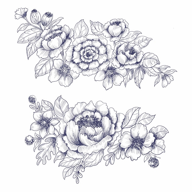 Hand draw wedding floral set sketch background