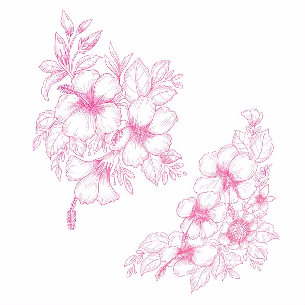 Hand draw wedding pink floral set sketch background
