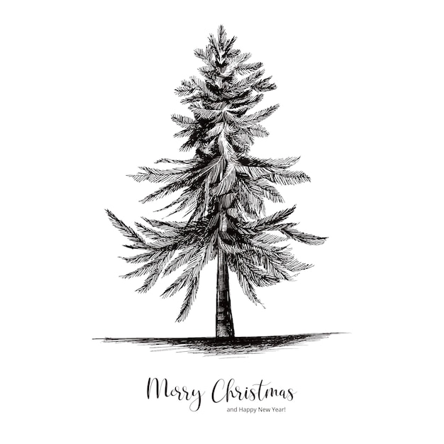 免费矢量手绘冬季圣诞树素描卡背景