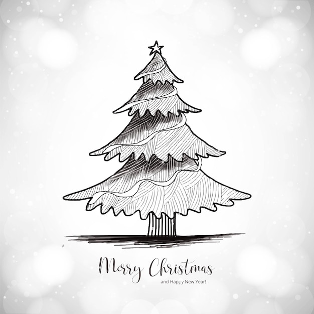 Free vector hand draw winter christmas tree sketch holiday card background