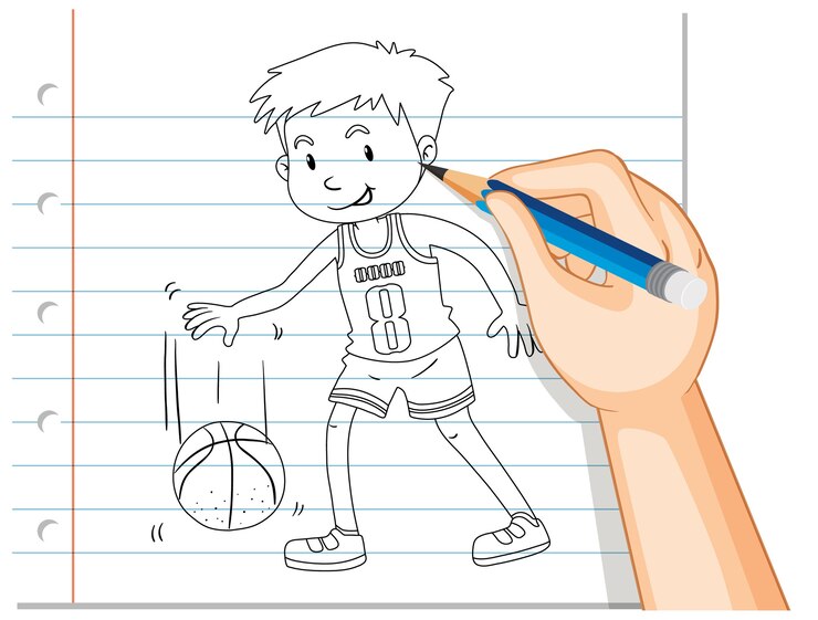 無料Vector バスケットボール選手の手描き