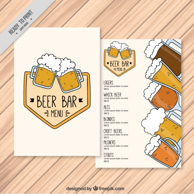 Disegno a mano dei menu di birra