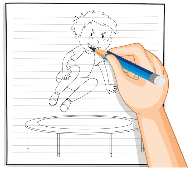 Free Vector hand drawing of boy jumping on trampoline
