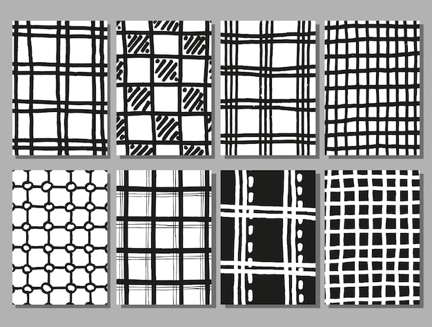 無料ベクター 手描きの市松模様のテクスチャセット