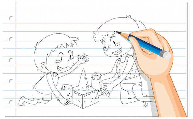 Free vector hand drawing children building sand castle