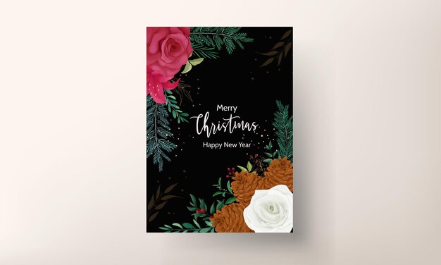 hand drawing christmas card beautiful floral and greenery leaves