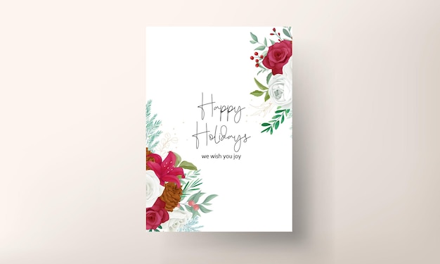 Hand drawing christmas card beautiful floral and greenery leaves