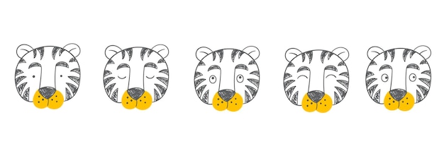 Hand drawing doodle cute tigers. vector illustration