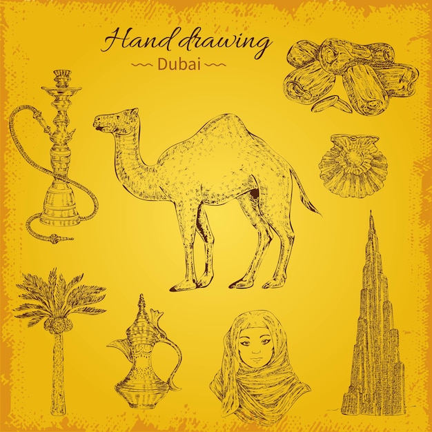 Hand Drawing Dubai Elements