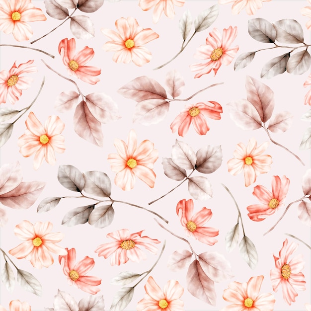 손 그리기 우아한 수채화 꽃 원활한 패턴