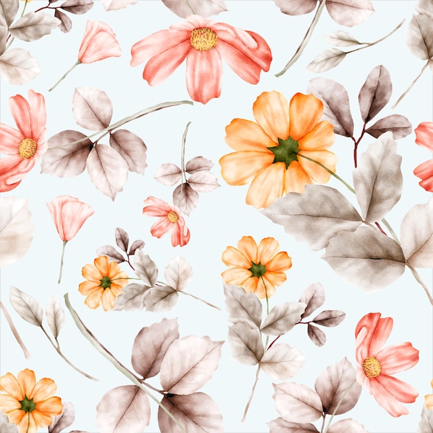 手描きのエレガントな水彩花柄シームレス パターン