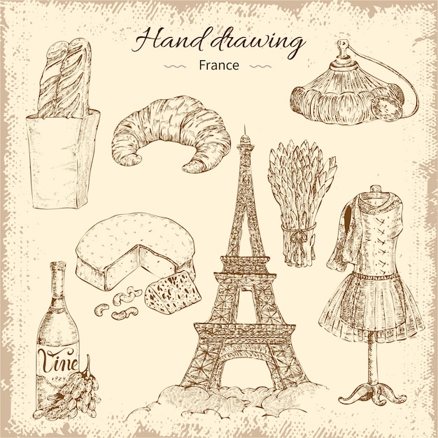 Hand Drawing France Elements Set