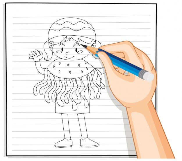 Free vector hand drawing of girl in jellyfish costume outline