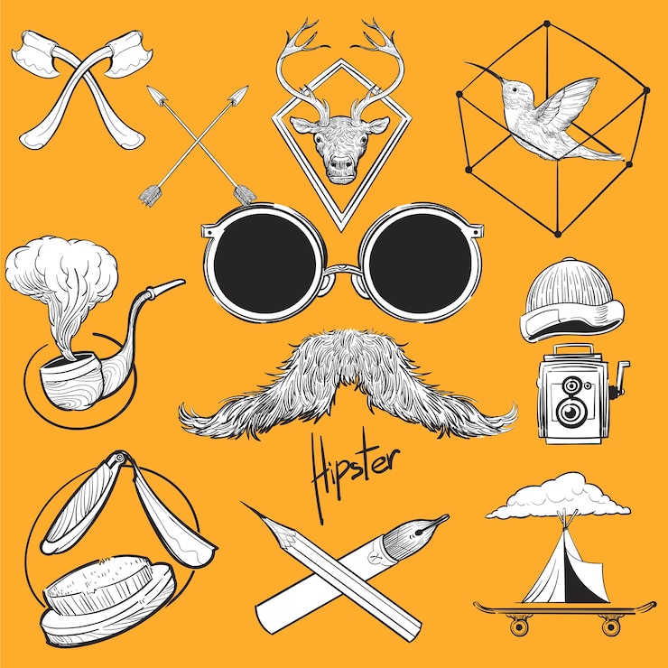 Free Vector hand drawing illustration set of hipster style