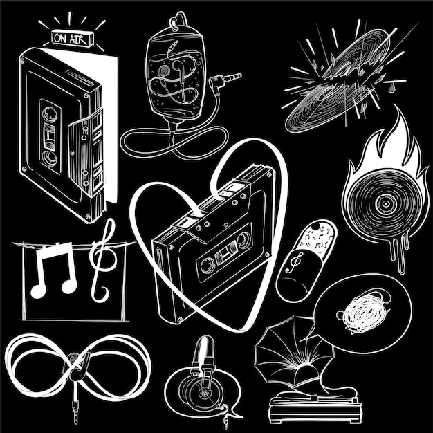 Free vector hand drawing illustration set of music entertainment