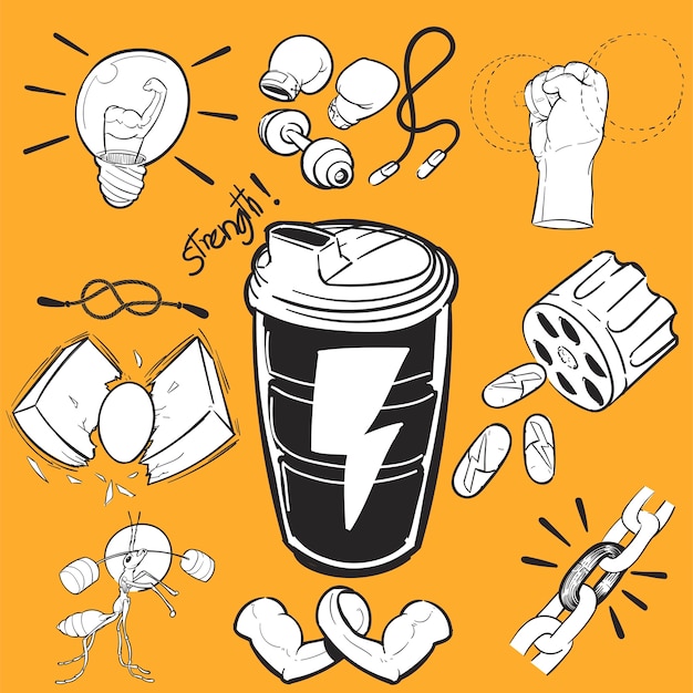 Free vector hand drawing illustration set of power strength
