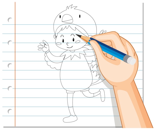 Free vector hand drawing of kid in chicken costume outline