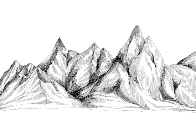 手描きの山の風景スケッチデザイン