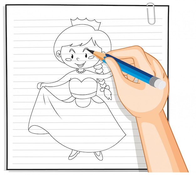 Hand drawing of princess cartoon outline