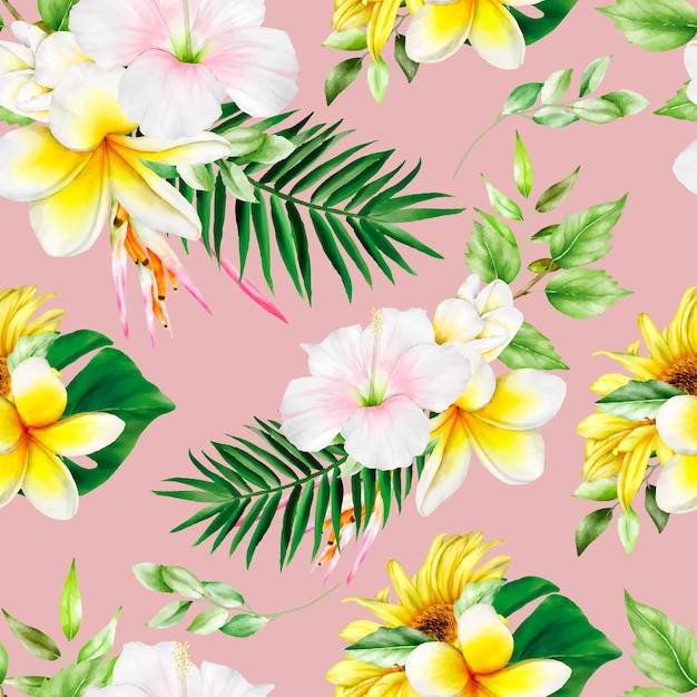 Free vector hand drawing summer floral seamless pattern design