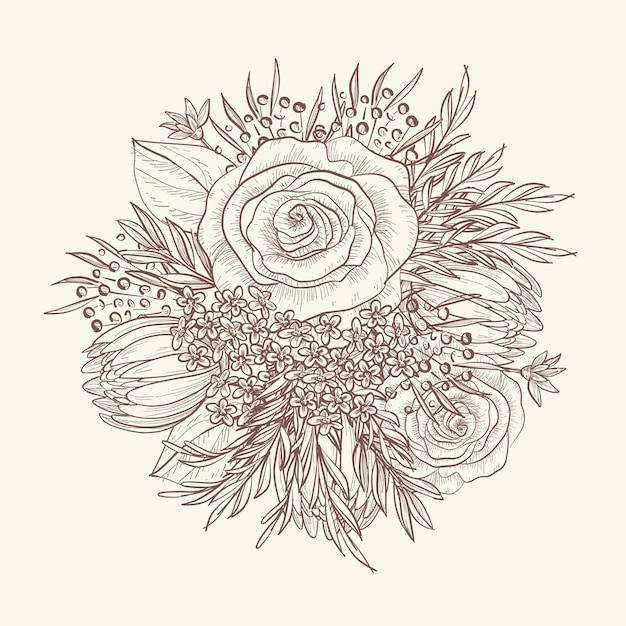 ヴィンテージの花の花束の手描き