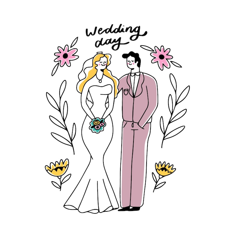 Free Vector hand-drawing wedding couple concept
