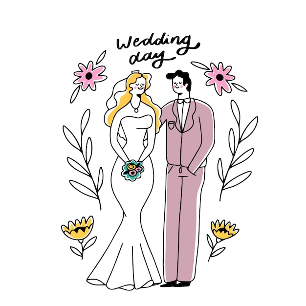 Hand-drawing wedding couple concept