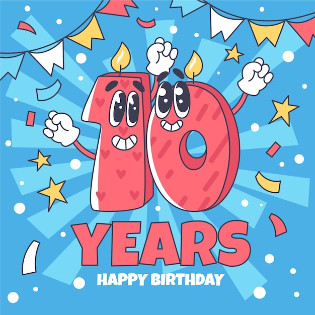 Free vector hand drawn 10 years anniversary card