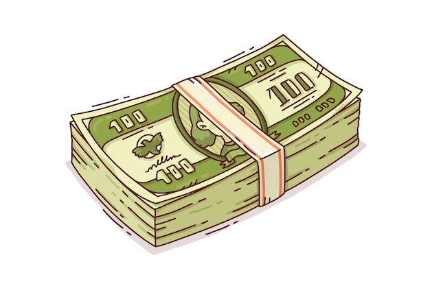 Free vector hand drawn 100 dollar bill cartoon illustration