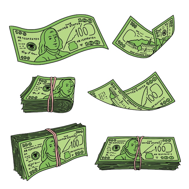 Free vector hand drawn 100 dollar bill cartoon illustration