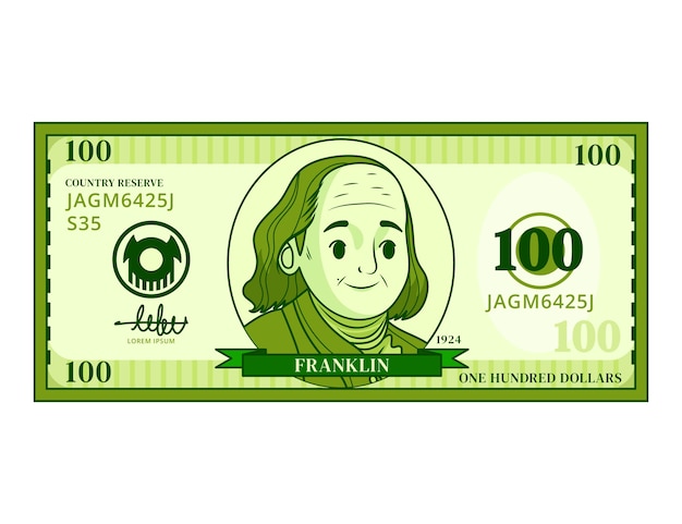 Hand drawn 100 dollar bill cartoon illustration