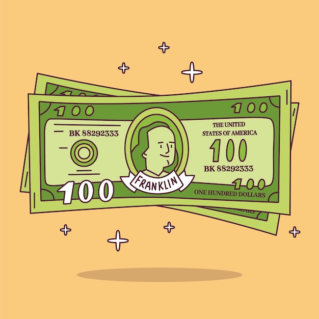 hand drawn 100 dollar bill cartoon illustration