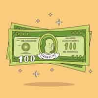 Free vector hand drawn 100 dollar bill cartoon illustration