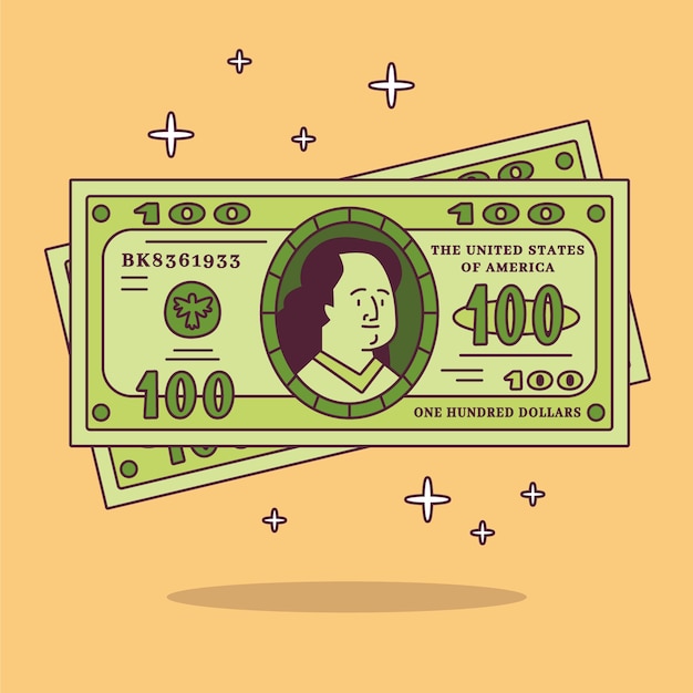hand drawn 100 dollar bill cartoon illustration