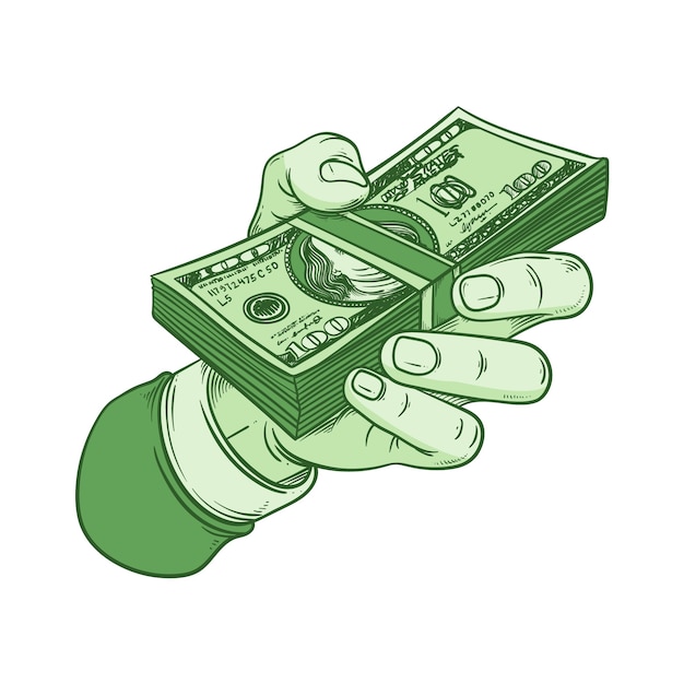 Hand drawn 100 dollar bill cartoon illustration