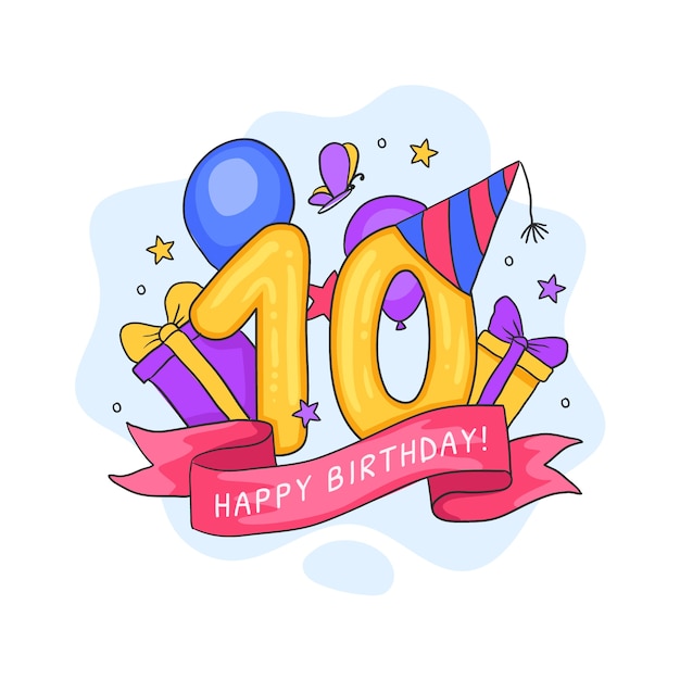 手描きの10周年または誕生日