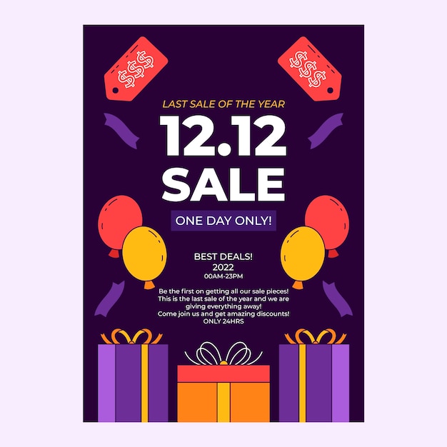 Hand drawn 12.12 sale vertical flyer template