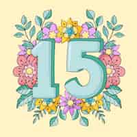 Free vector hand drawn 15th anniversary or birthday