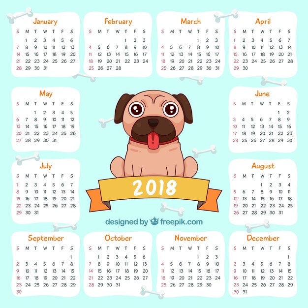 Hand drawn 2018 calendar