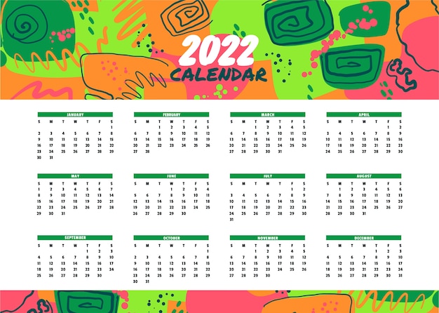 Vettore gratuito modello di calendario 2022 disegnato a mano