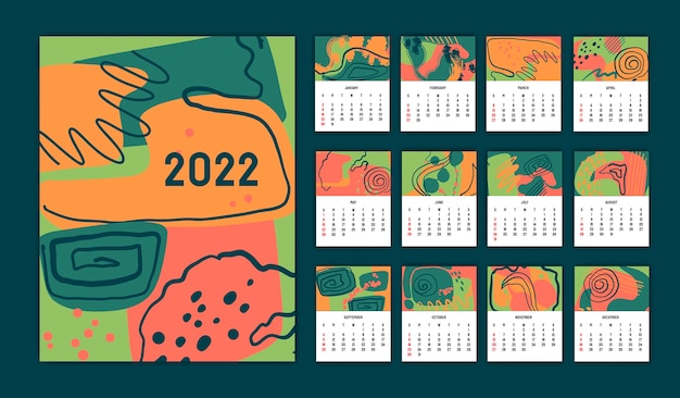 Modello di calendario 2022 disegnato a mano
