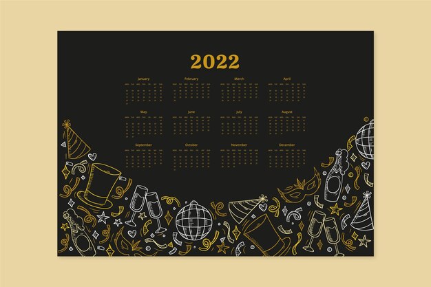 Modello di calendario 2022 disegnato a mano