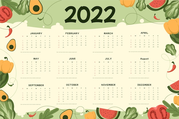 Vettore gratuito modello di calendario 2022 disegnato a mano