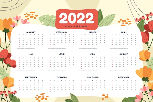 Modello di calendario 2022 disegnato a mano