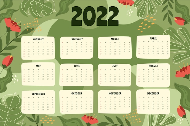 Vettore gratuito modello di calendario 2022 disegnato a mano