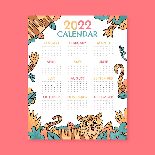Hand drawn 2022 calendar template
