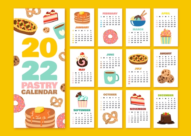 Hand drawn 2022 calendar template