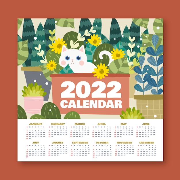 Free vector hand drawn 2022 calendar template