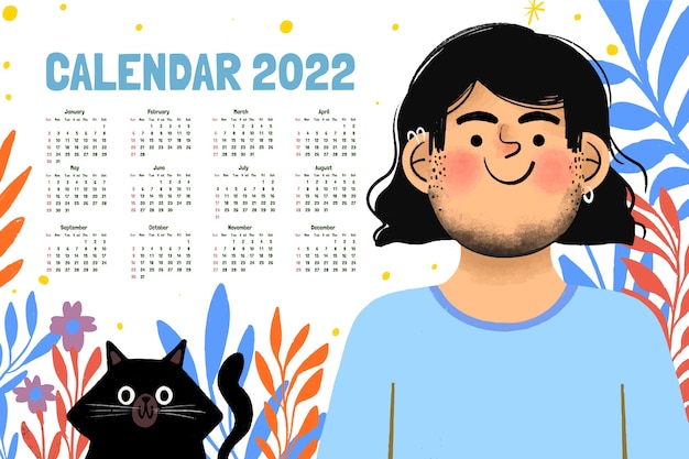 Hand drawn 2022 calendar template