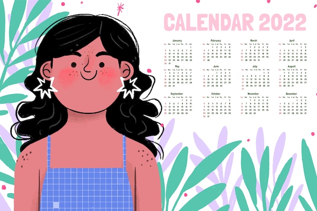 Vettore gratuito modello di calendario 2022 disegnato a mano